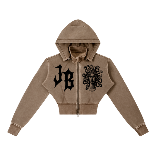 Vintage Washed Cropped Fleece Hoodie